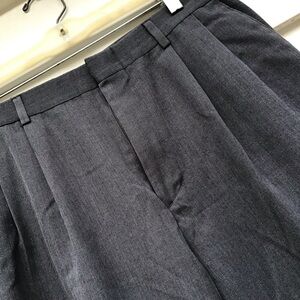 Perry Ellis Portfolio Pleated Cuffed Dress Pants Mens 34x24 Gray Wool Blend